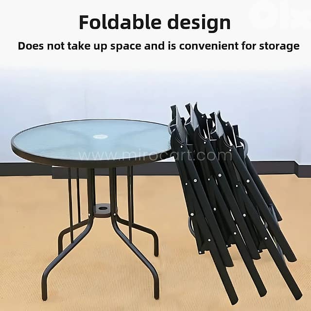Modern Outdoor Table Set for 4–6 w/ Chairs, Glass Top & Umbrella Hole 14