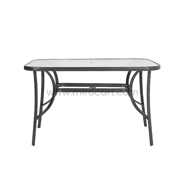 Modern Outdoor Table Set for 4–6 w/ Chairs, Glass Top & Umbrella Hole 17