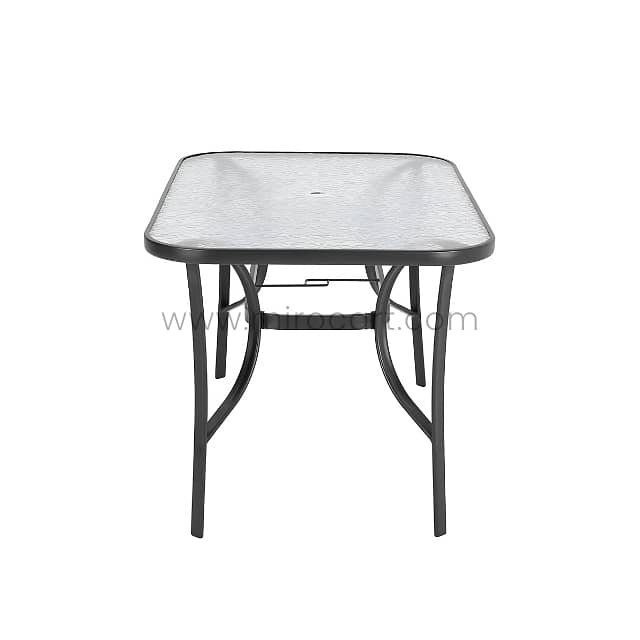 Modern Outdoor Table Set for 4–6 w/ Chairs, Glass Top & Umbrella Hole 18