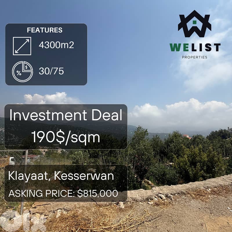 4300sqm Land for sale in Klayaat, Kesserwan   REF: NW25JLK4300815 0