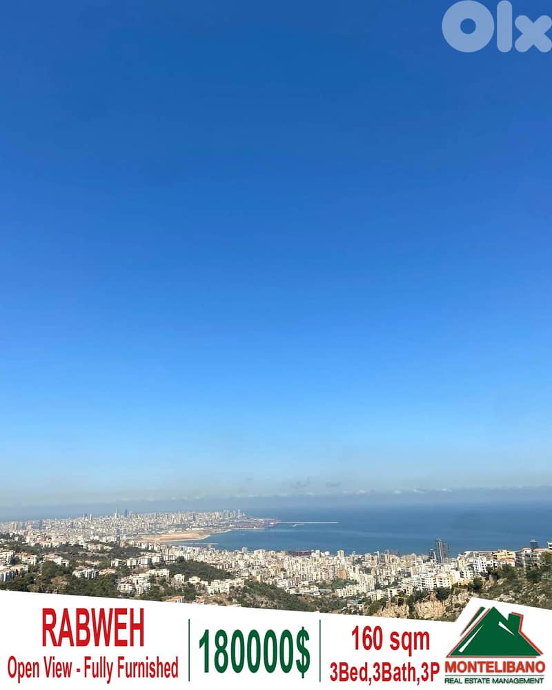 Fully Furnished 160 sqm Apartment For Sale in Rabweh with Open View !! 0