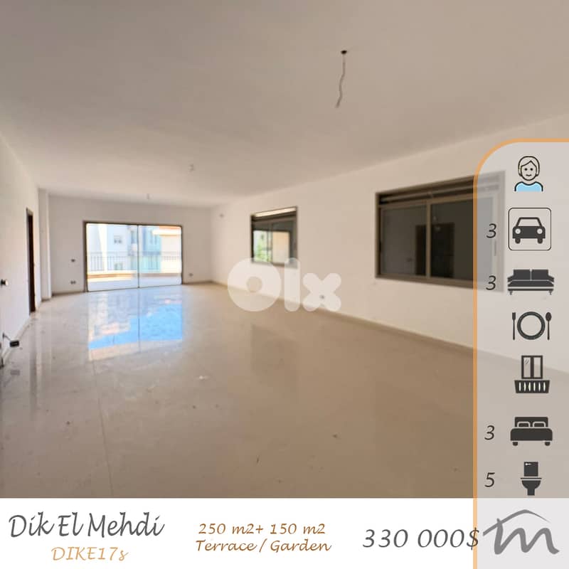 Dik El Mehdi | Brand New 250m² + 150m² Garden | 3 Master Bedrooms Apt 0