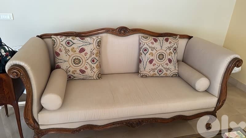 Vintage Wood Sofa newly upholstered 0