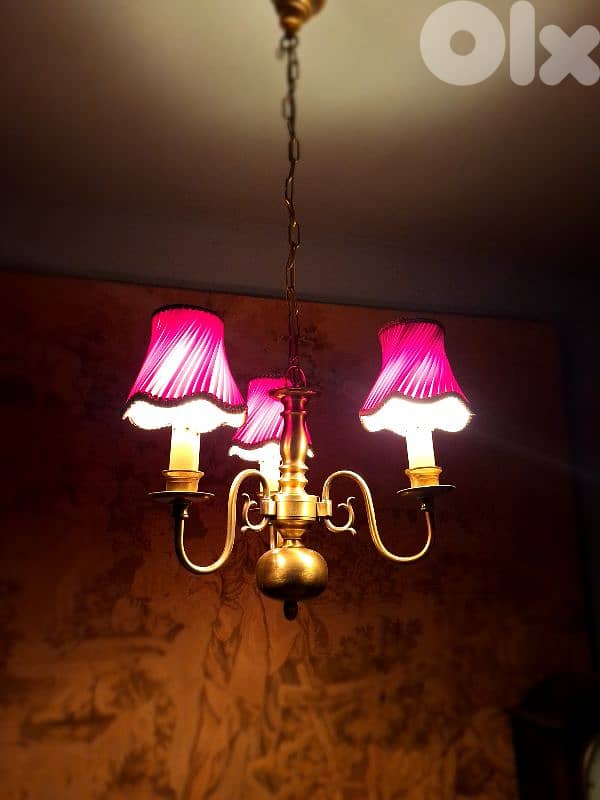 3 lamps flemish brass chandelier 1