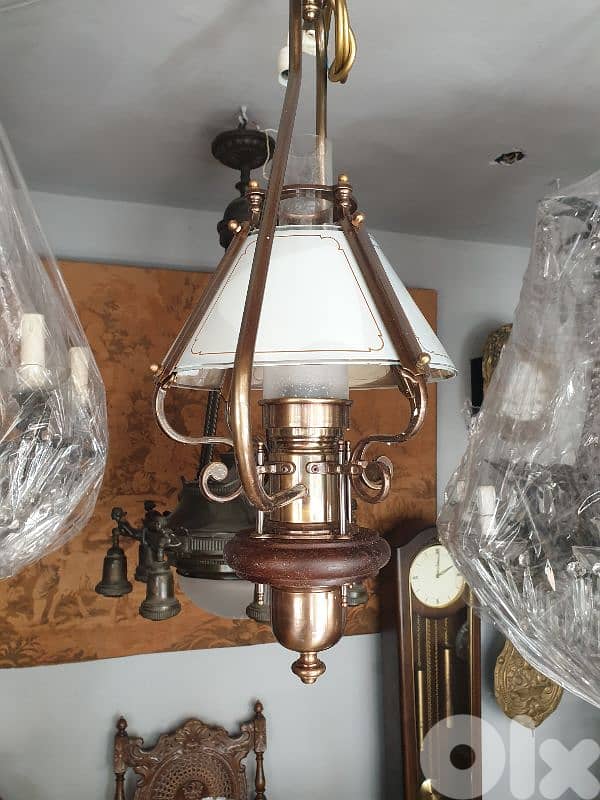 english bronze and wood chandelier 1