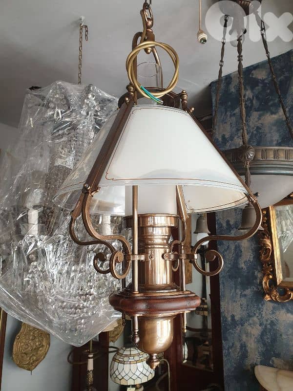 english bronze and wood chandelier 2