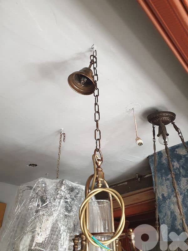 english bronze and wood chandelier 3