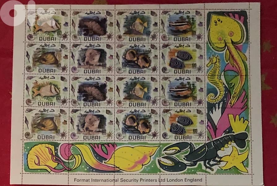 3 Sheets Fish Butterflies Birds stamps Dubai UAE Emirates 1969 2