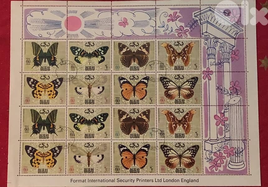3 Sheets Fish Butterflies Birds stamps Dubai UAE Emirates 1969 3