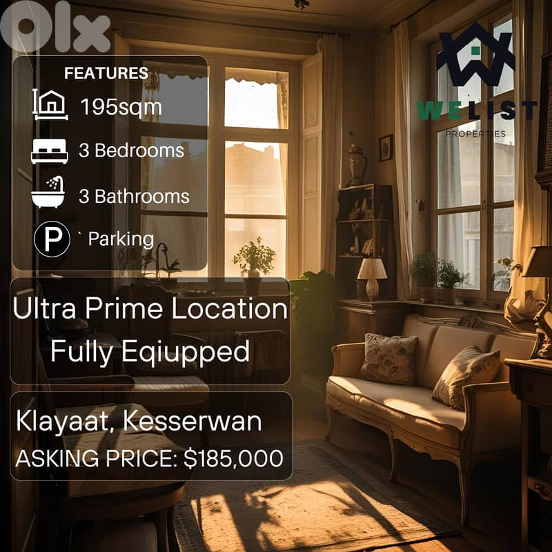 195sqm Apartment for sale in Klayaat, Kesserwan  REF: NW25JSK195190 0