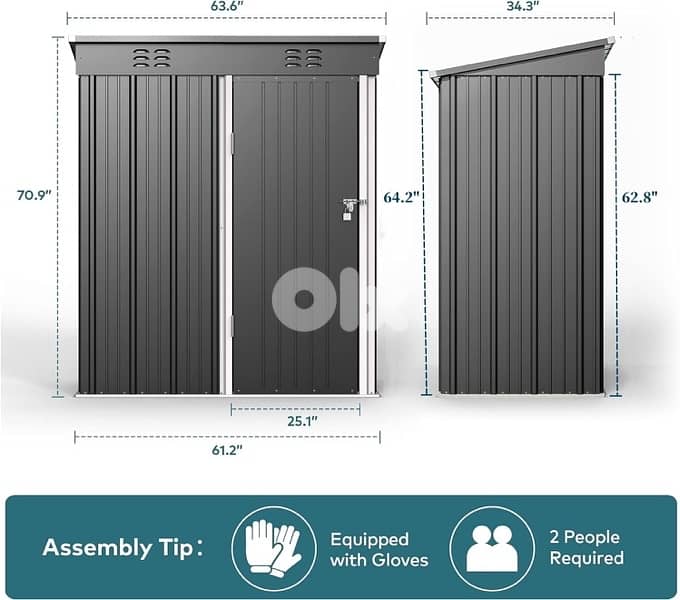 Outdoor Metal Storage Shed with Lockable Door, Waterproof Tool Cabinet 2