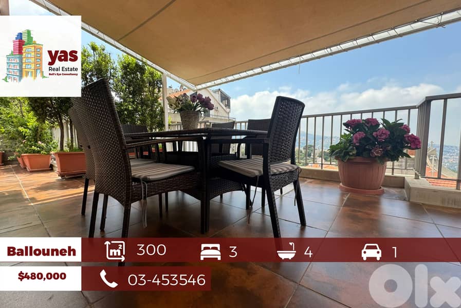 Ballouneh 300m2 | 180m2 Terrace | Furnished/ Equipped | View | EL | 0