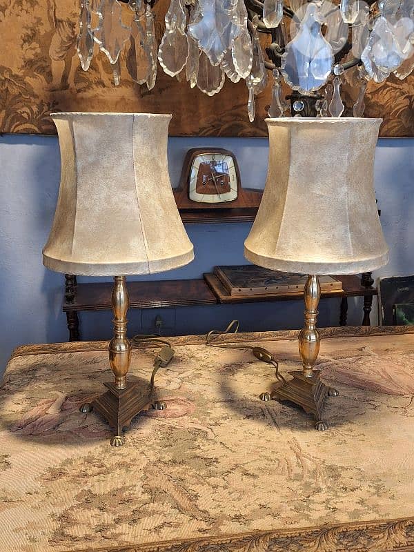 pair of bronze and leather lamps 1