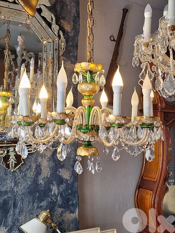 czech original green crystal chandelier 1