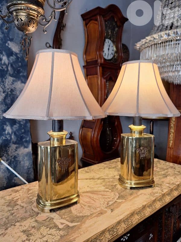 2 large english brass tea canister base lamps 0