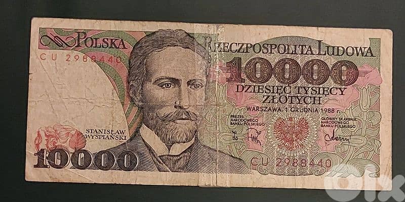 Poland 10,000 Zlotych 1988 banknote 1