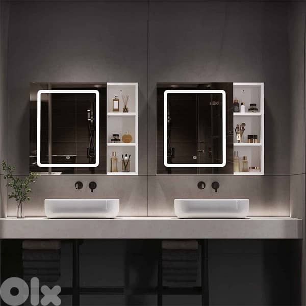 single door mirror cabinet bathroom with LED lighting 0