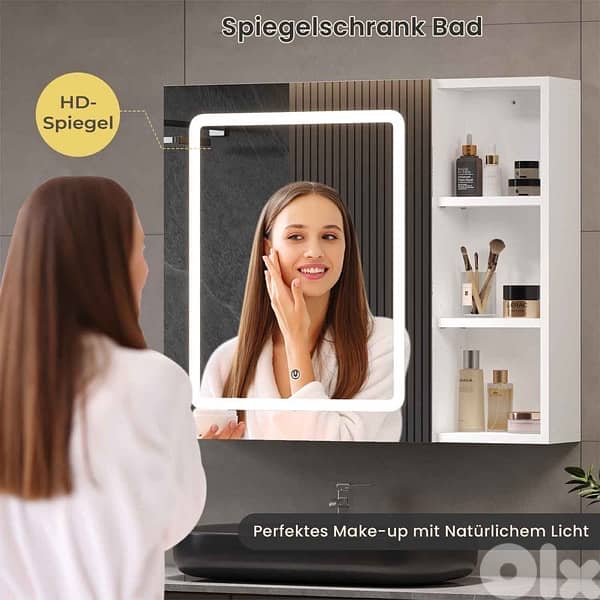 single door mirror cabinet bathroom with LED lighting 2