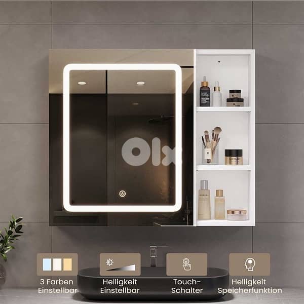 single door mirror cabinet bathroom with LED lighting 3