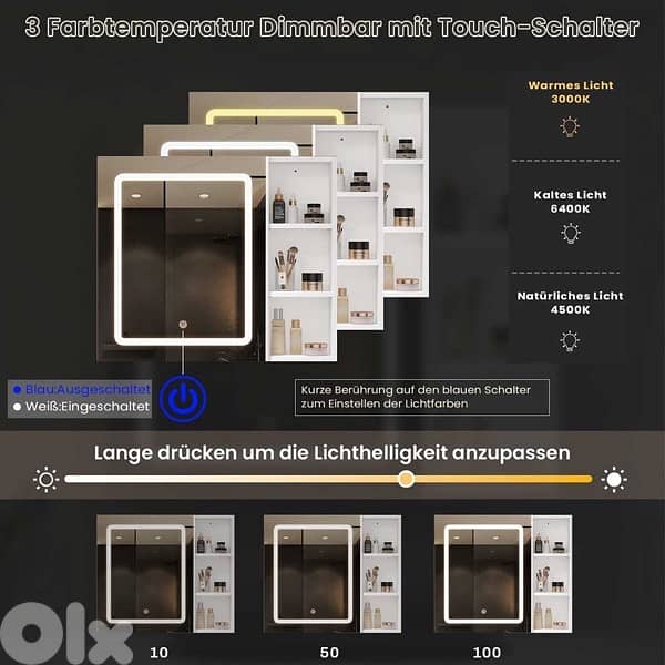 single door mirror cabinet bathroom with LED lighting 4