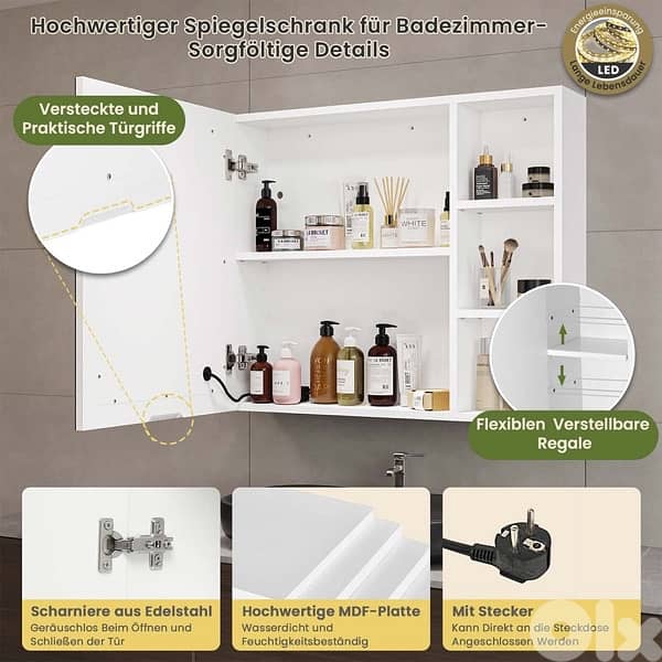 single door mirror cabinet bathroom with LED lighting 5