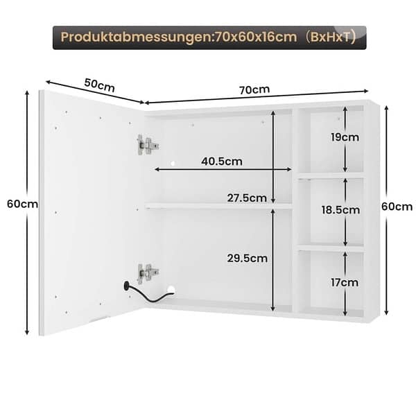 single door mirror cabinet bathroom with LED lighting 6