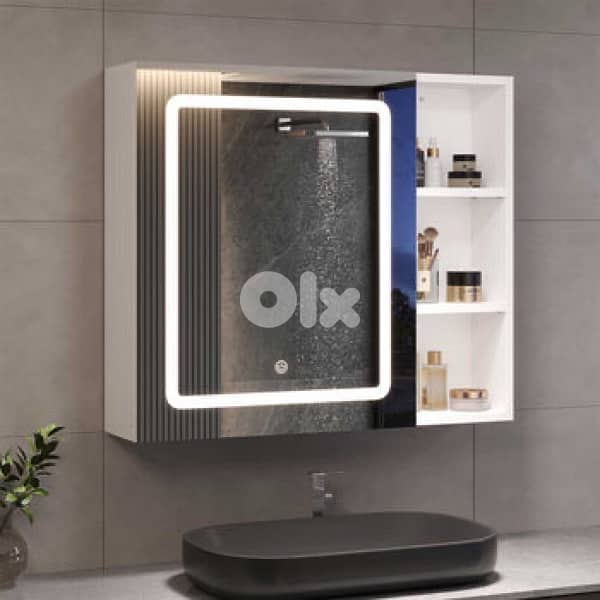single door mirror cabinet bathroom with LED lighting 8
