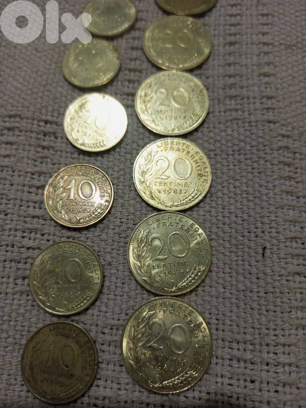 5 and 10 and 20 centimes France 0
