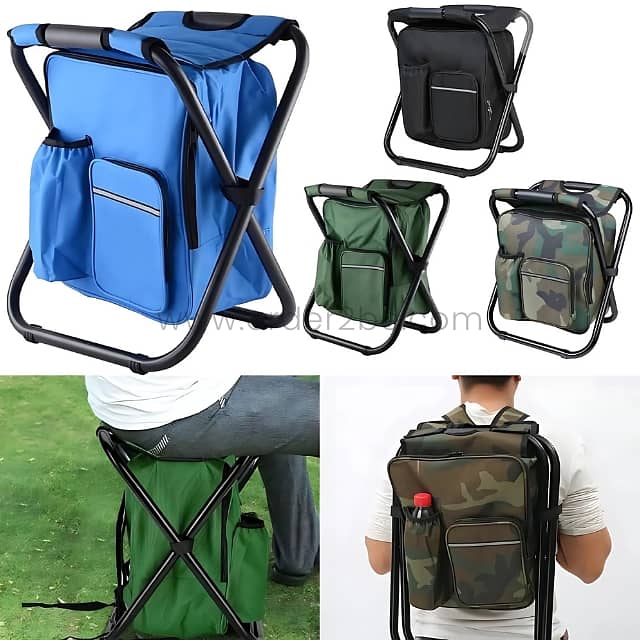 Portable Backpack Chair – Fold-Out Seat & Cooler for Camping (150 kg) 0
