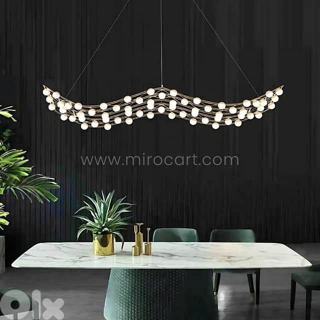 Flowing Gold Chandelier – 64 Warm LEDs, Sleek 120cm Light for Entryway 1