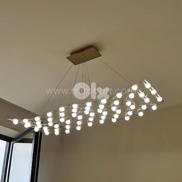 Flowing Gold Chandelier – 64 Warm LEDs, Sleek 120cm Light for Entryway 2