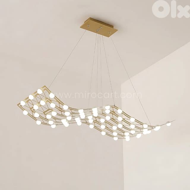 Flowing Gold Chandelier – 64 Warm LEDs, Sleek 120cm Light for Entryway 4