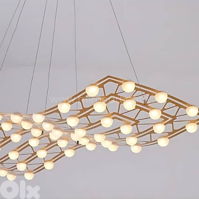 Flowing Gold Chandelier – 64 Warm LEDs, Sleek 120cm Light for Entryway 5