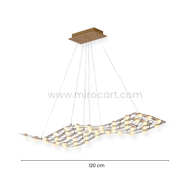 Flowing Gold Chandelier – 64 Warm LEDs, Sleek 120cm Light for Entryway 7