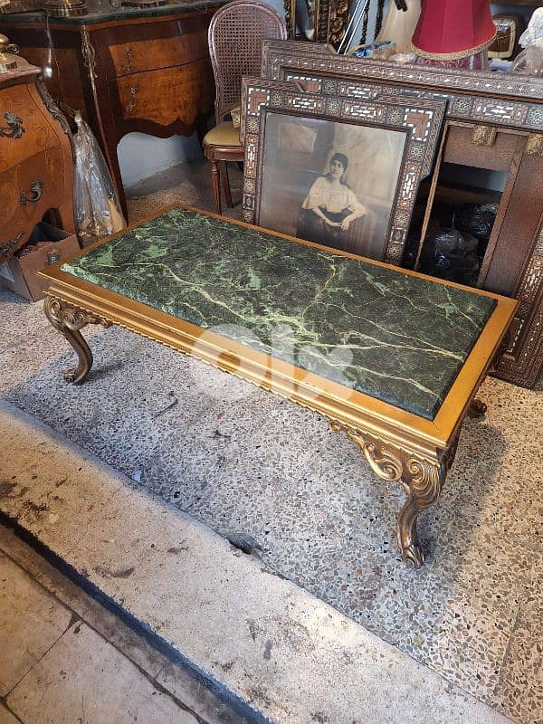 wooden coffee table with marble top 0