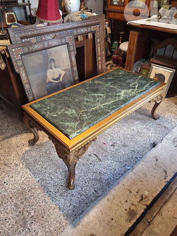 wooden coffee table with marble top 1