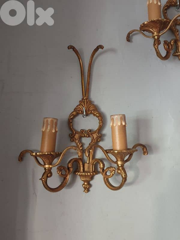 pair of french 2 lamps gilt bronze wall lights 1