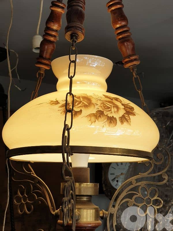 antique bronze and opaline chandelier 1
