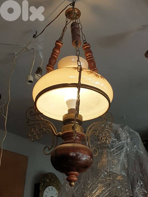 antique bronze and opaline chandelier 2