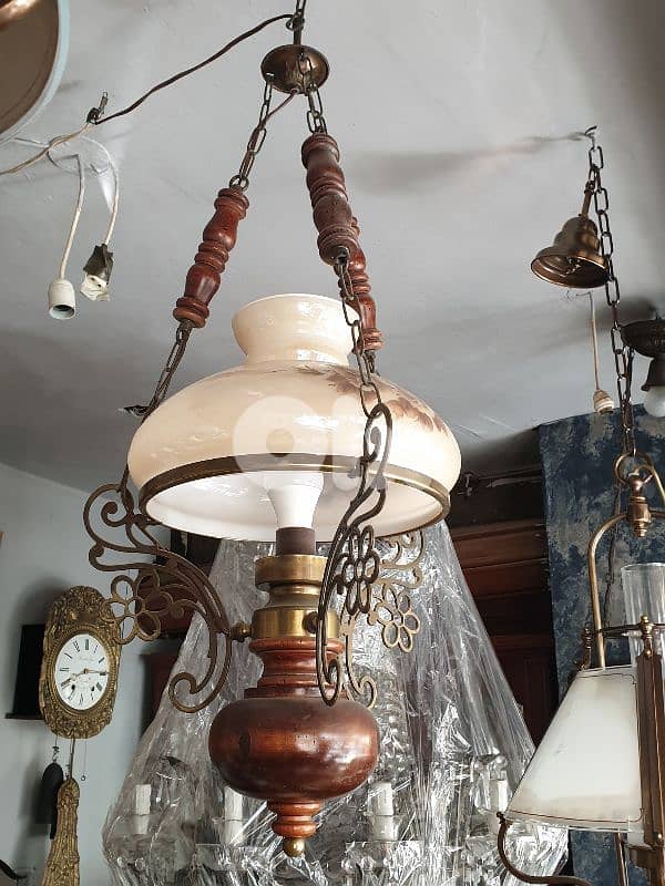 antique bronze and opaline chandelier 3
