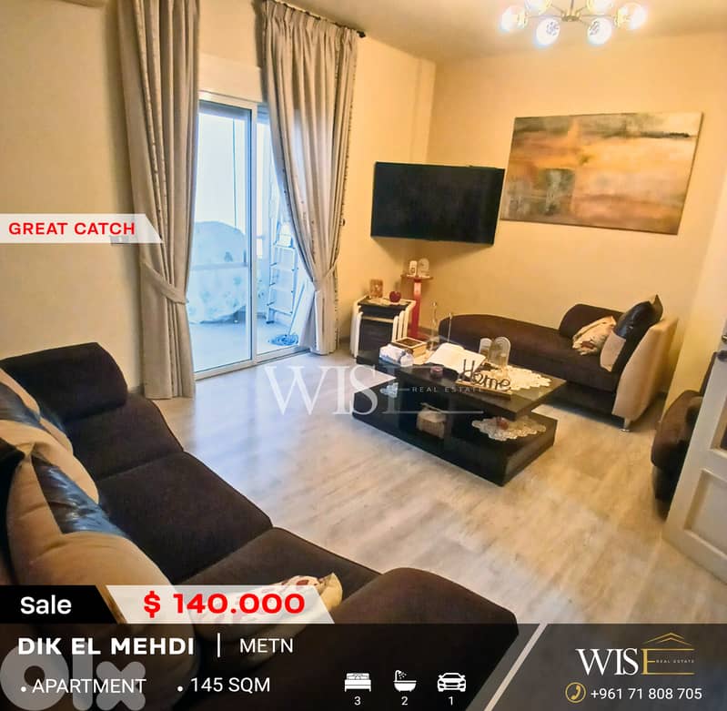 145 SQM Apartment for SALE in Dik El Mehdi / Tamish! 0