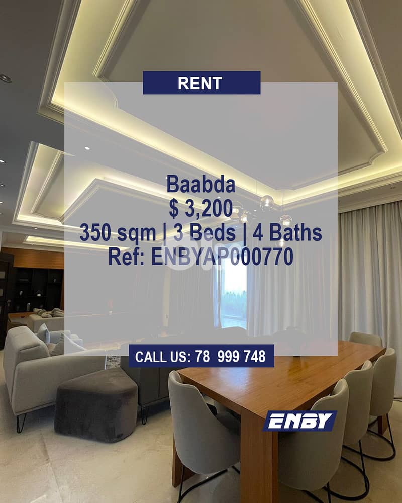 Apartment for Rent in Baabda | High End | Prime Area | Huge Balcony 0