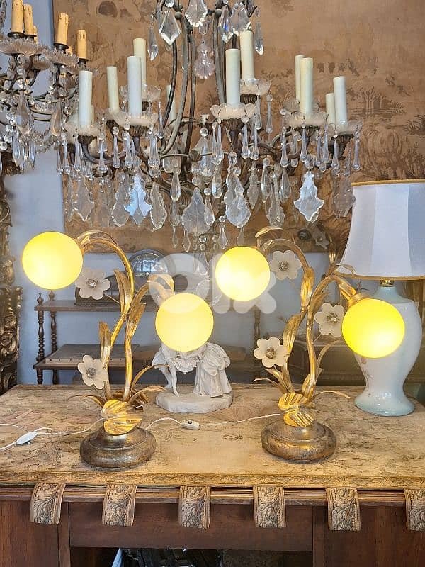 pair of flower shaped opaline lamps 3