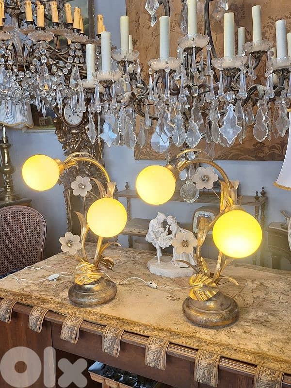 pair of flower shaped opaline lamps 4