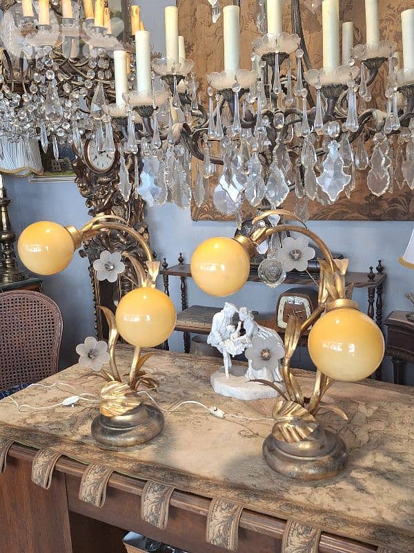 pair of flower shaped opaline lamps 5