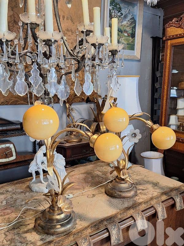 pair of flower shaped opaline lamps 6