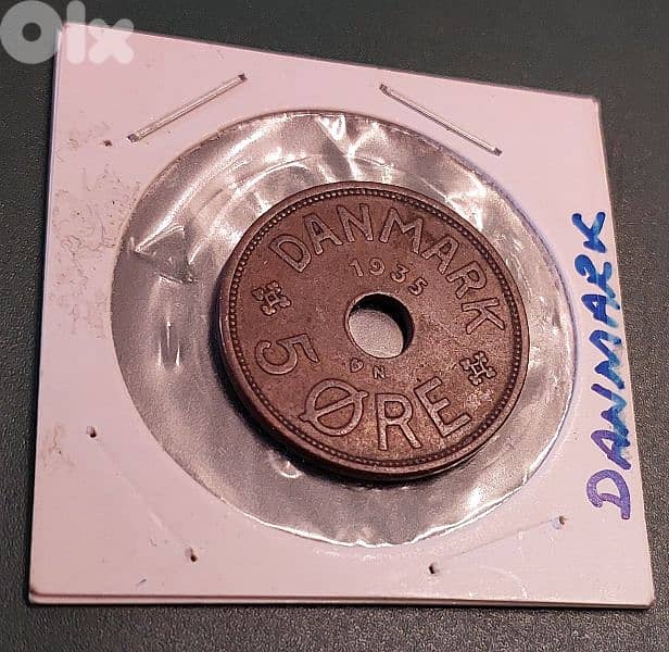 Denmark 1935 Christian X 5 Ore bronze coin KM# 828 1