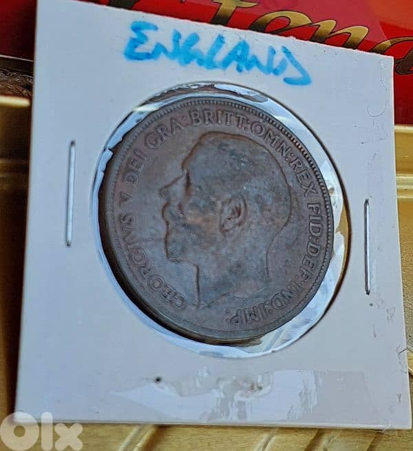 England 1921 KGV large bronze one Penny coin 1