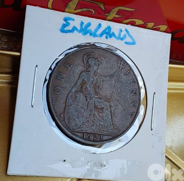 England 1921 KGV large bronze one Penny coin 2
