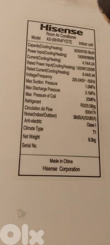 AC 9000 BTU  HISENSE 3